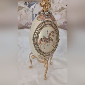 Sale! Vintage Ostrich Egg Carousel Horse Music Box